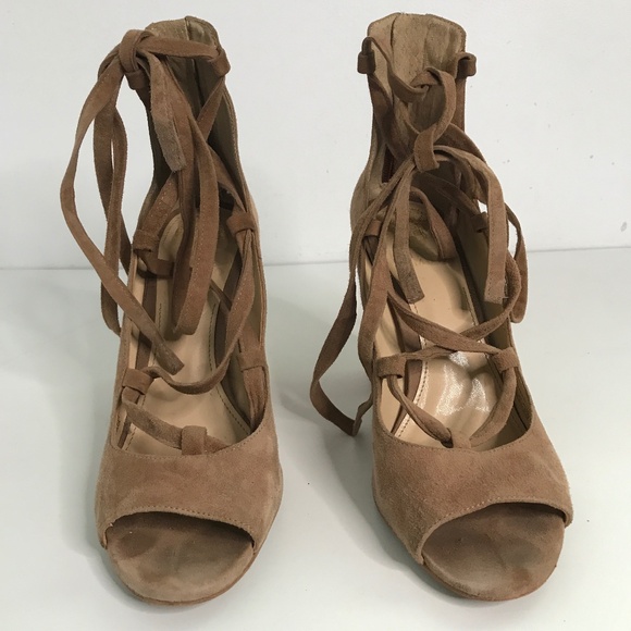 Vince Camuto Brown Suede Lace up Ankle Tie Heels Womens 8 - Picture 1 of 9